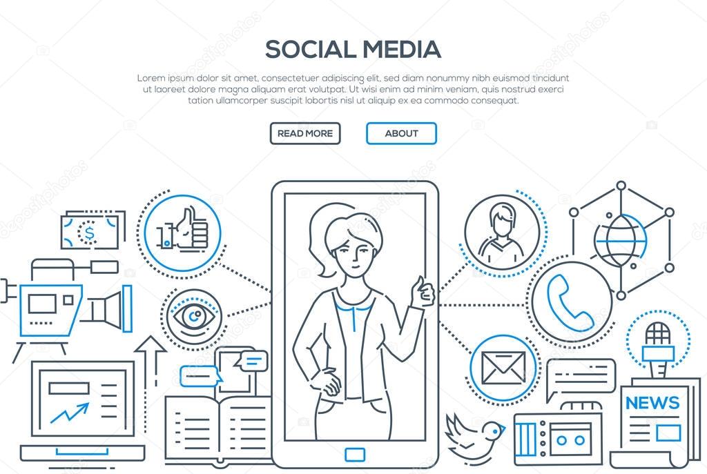 Social media - modern line design style illustration