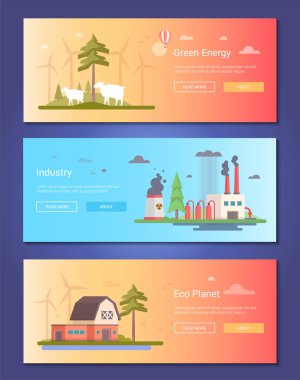 Eco planet - modern düz tasarım stil vektör çizimleri ayarla