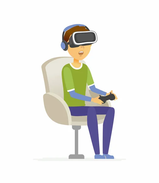 Garçon portant des lunettes de réalité virtuelle - personnages de dessins animés illustration isolée — Image vectorielle
