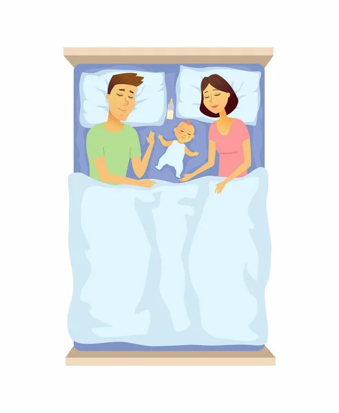 Jeunes parents et bébé dormir - personnages de dessins animés illustration isolée — Image vectorielle