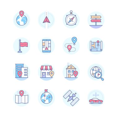 Geolocation - modern vektör hat tasarım stili simgeler kümesi