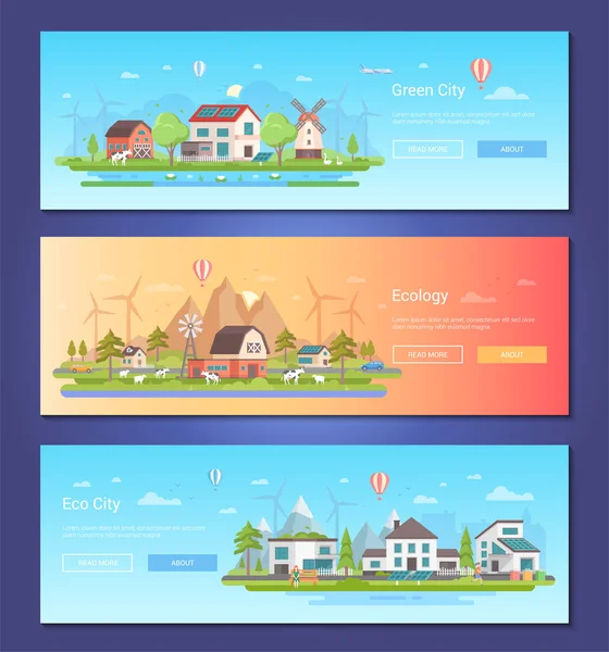 Eco cidade - conjunto de ilustrações de vetor de estilo de design plano moderno — Vetor de Stock