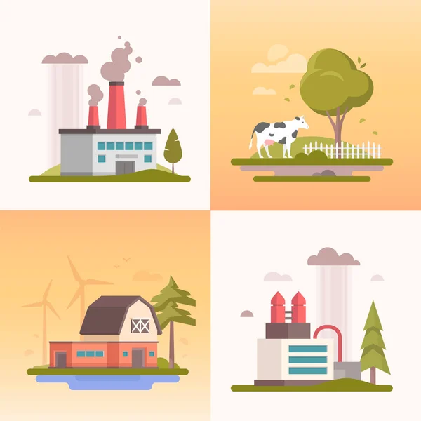 Ecología - conjunto de ilustraciones vectoriales de diseño plano moderno — Vector de stock