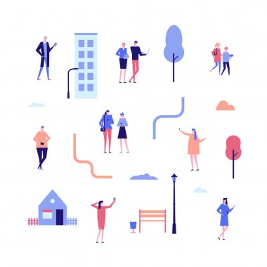 Vatandaşlar - izole öğeleri düz tasarım Stil kümesi