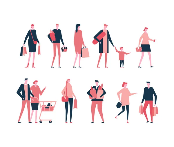 Shopping - flat design style set of isolated characters — Stock Vector