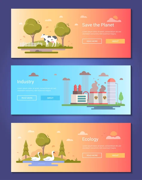 Save the planet - conjunto de ilustraciones vectoriales de diseño plano moderno — Archivo Imágenes Vectoriales