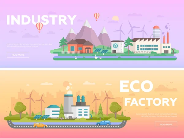 生态工厂-一套现代平面设计风格矢量插图 — 图库矢量图片