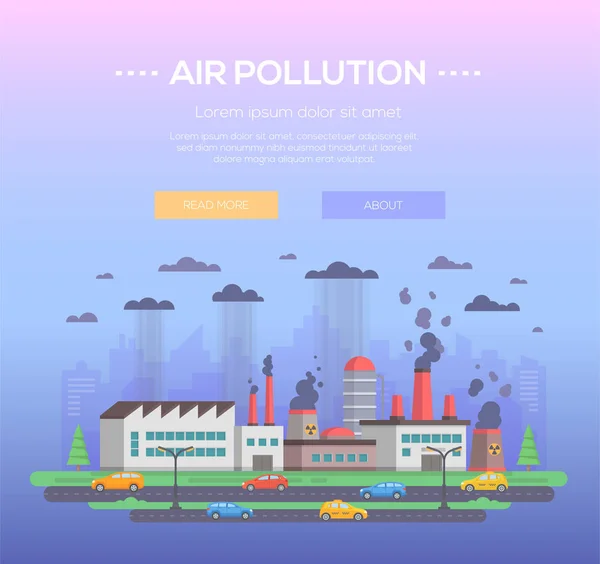 Contaminación atmosférica - ilustración vectorial de diseño plano moderno — Archivo Imágenes Vectoriales