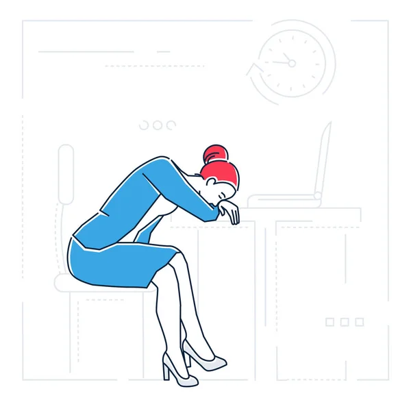 Mujer de negocios cansado - estilo de diseño de línea ilustración aislada — Vector de stock