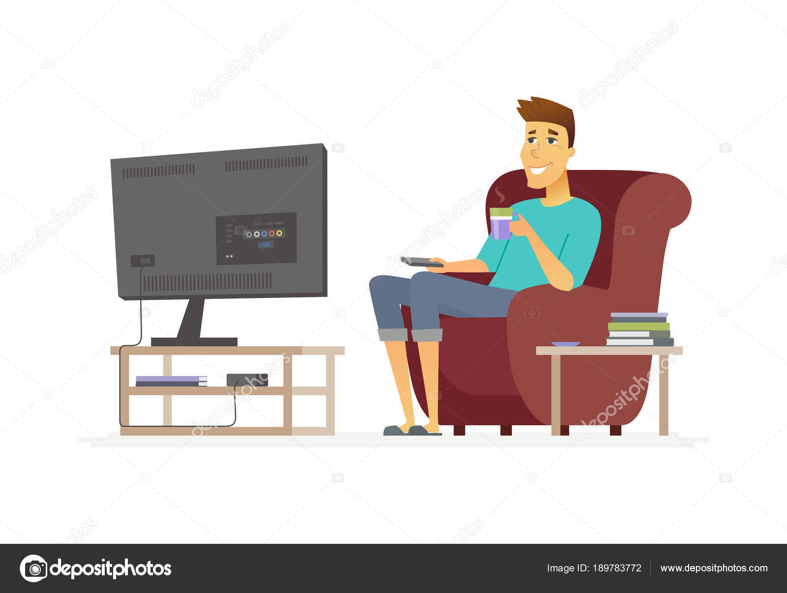 Young man watching TV - cartoon people character isolated illustration  Stock Vector Image by © #189783772