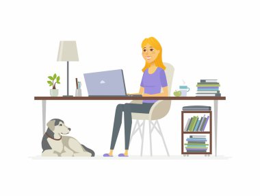 Serbest çalışan kadın işçi - karikatür insanlar izole illüstrasyon karakter.