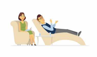 Bir adam bir psikolog - karikatür insanlar izole karakter illüstrasyon ziyaret