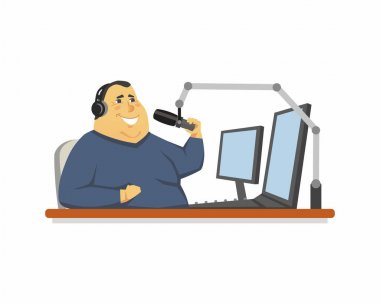 Radyo sunucusu - karikatür insanlar izole illüstrasyon karakter.