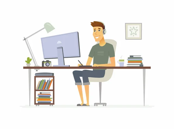 Lavoratore freelance - cartone animato persone personaggio isolato illustrazione — Vettoriale Stock