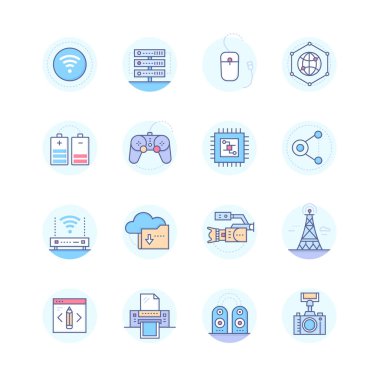 Modern teknoloji - vektör hat tasarım stili simgeler kümesi