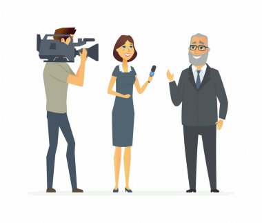 Röportaj - karikatür insanlar izole karakter resimde olan Tv sunucusu