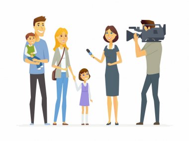 TV sunucusu görüşme genç aile - karikatür insanlar izole illüstrasyon karakter.