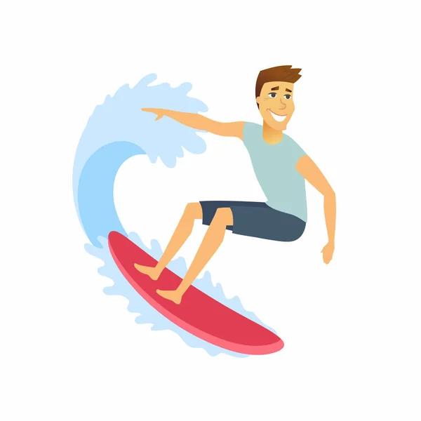 Surfer riding the wave - cartoon people character isolated illustration — Stock Vector