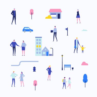 Vatandaşlar - izole öğeleri düz tasarım Stil kümesi