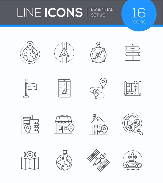 Geolocalización - conjunto de iconos de diseño de línea vectorial moderna — Vector de stock