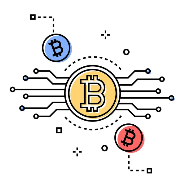 Bitcoin - красочная концептуальная иллюстрация стиля линии — стоковый вектор