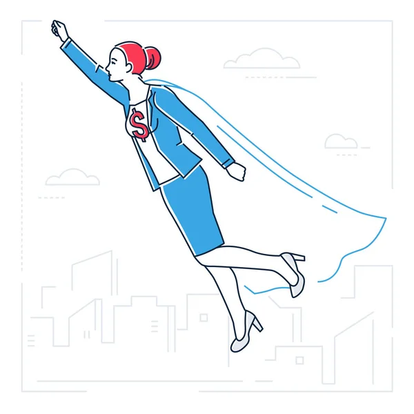 Femme d'affaires avec une illustration isolée de style design de ligne super puissance — Image vectorielle