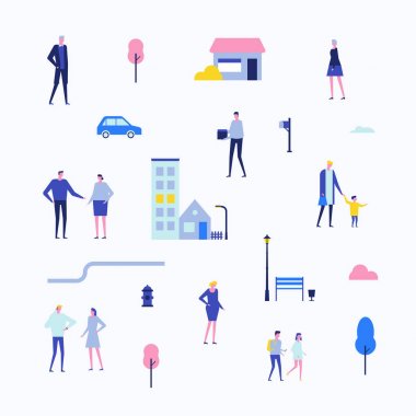 Vatandaşlar - izole öğeleri düz tasarım Stil kümesi