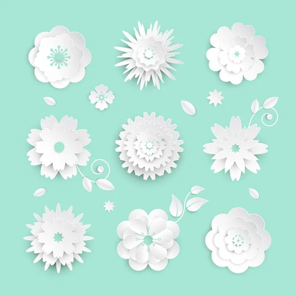 紙カットの花 - 現代のセット ベクトル カラフルなオブジェクト — ストックベクタ