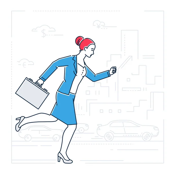 Femme d'affaires en retard pour une réunion illustration de style design ligne — Image vectorielle