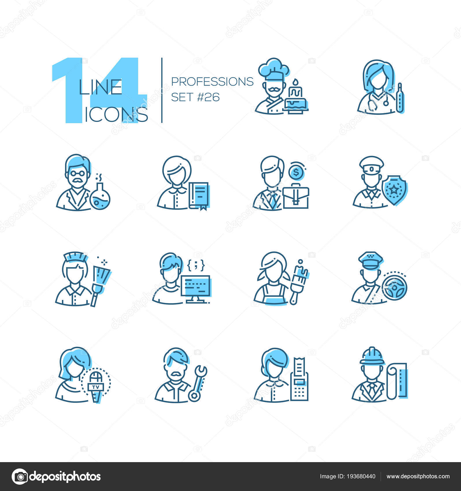 Профессии - Набор Иконок Стиля Линии Векторное Изображение ©Boyko.