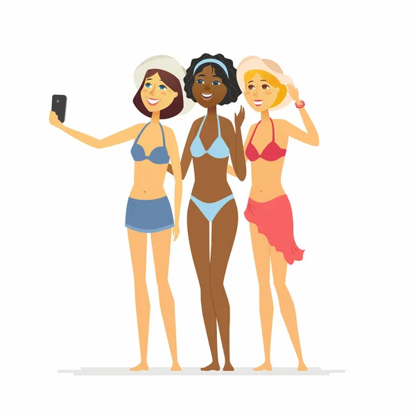 Girls on the beach - cartoon people character illustration — Stock Vector