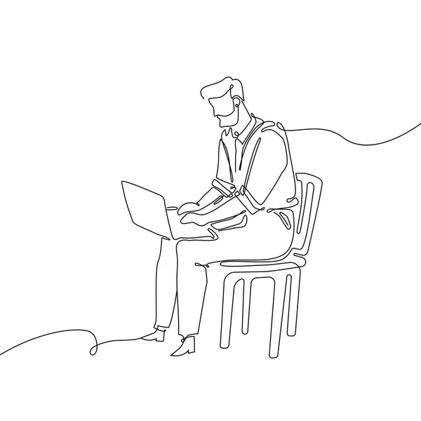 Podnikatel s notebookem - jednu souvislou linii designu stylu obrázku — Stockový vektor