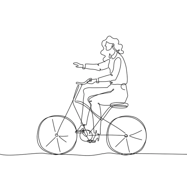 Fille en vélo une illustration de style de conception de ligne continue — Image vectorielle