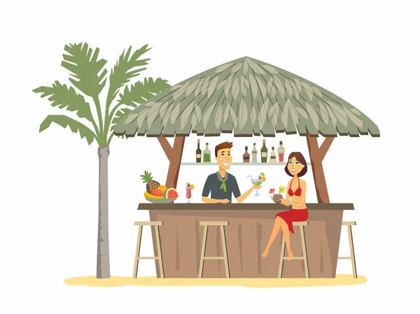 Femme au bar de la plage - personnages de dessins animés illustration isolée — Image vectorielle