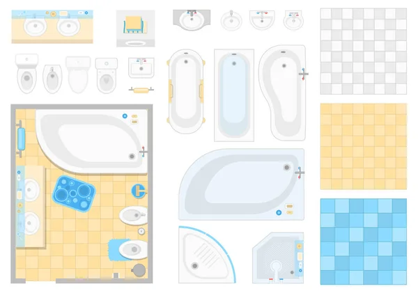 Éléments de salle de bain - ensemble d'objets vectoriels modernes — Image vectorielle