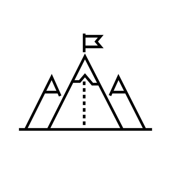 Σημαία στην κορυφή του βουνού - γραμμή σχεδίασης μόνο απομονωμένες εικονίδιο — Διανυσματικό Αρχείο