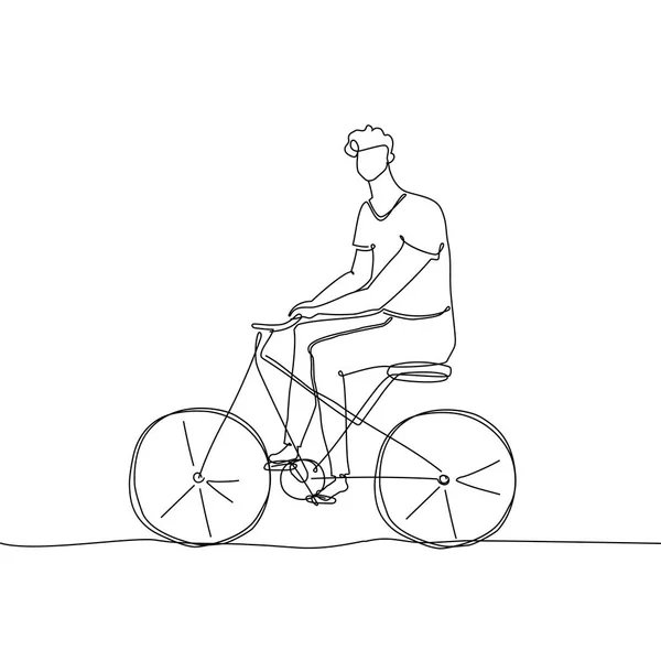 Chłopiec, jazda na rowerze - jedna linia ciągła projekt styl ilustracji — Wektor stockowy