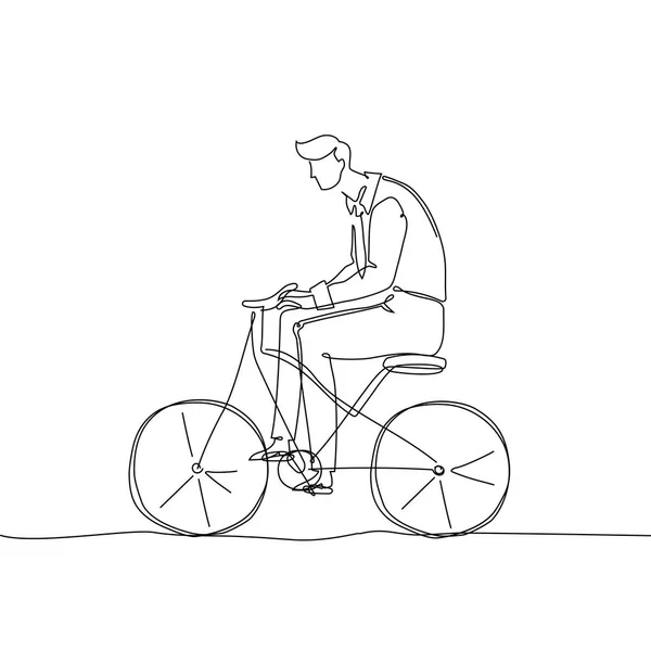 Fiú lovaglás kerékpár - egy folytonos vonal design rajzos illusztráció — Stock Vector