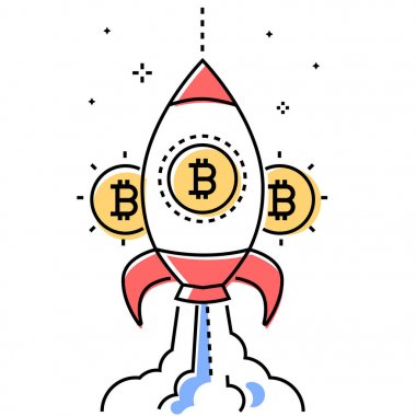 Bitcoin iş - renkli çizgi tasarım stili kavramsal çizimi