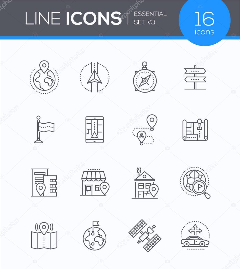 Geolocation - modern vector line design style icons set