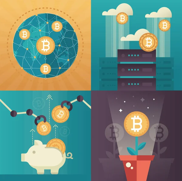 Crypto-monnaie - ensemble d'éléments d'infographie de style design plat coloré — Image vectorielle