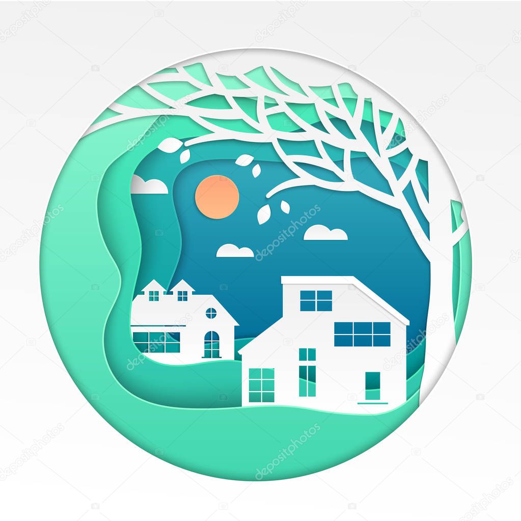 Country house - modern vector paper cut illustration
