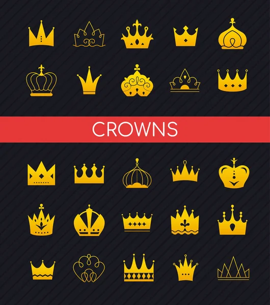 Crowns koleksiyonu - renkli vektör simgeleri kümesi — Stok Vektör