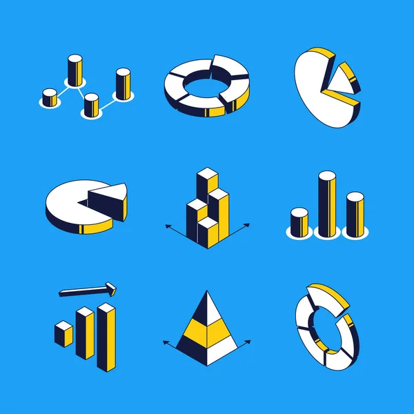 Grafieken en diagrammen - vector isometrische pictogrammen ingesteld — Stockvector