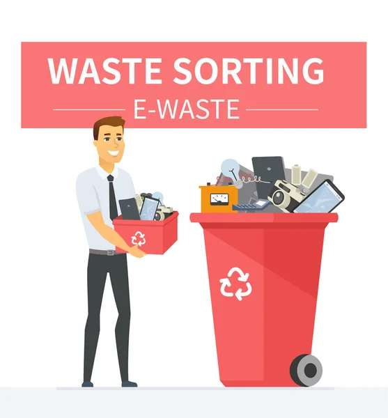 E-waste recycling - modern cartoon people characters illustration
