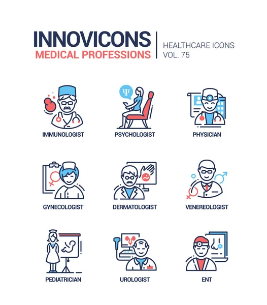 Profesiones médicas línea de diseño iconos de estilo conjunto — Vector de stock