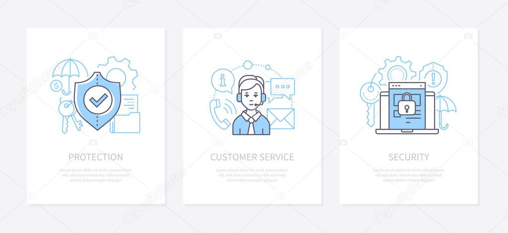 Data protection - line design style icons set