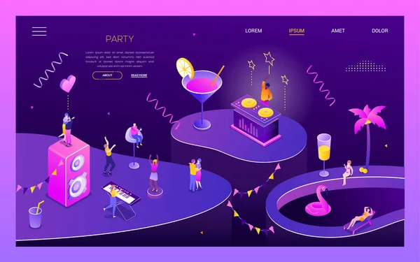 Party and celebration - modern isometric vector web banner — 스톡 벡터