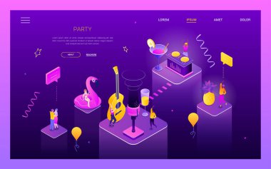 Kulüpte parti - modern izometrik vektör web pankartı