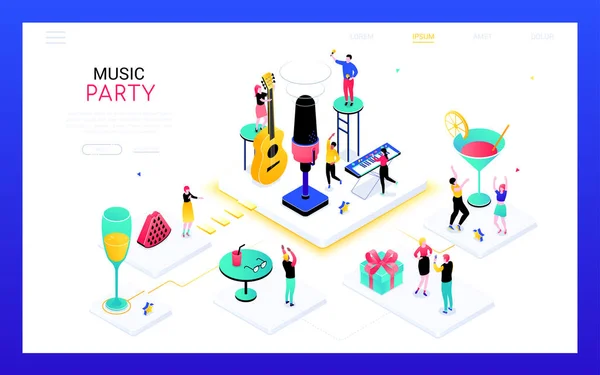 Music party - modern isometric vector web banner — Stock Vector